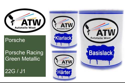 Porsche, Porsche Racing Green Metallic, 22G / J1: 1L Lackdose + 1L Klarlack + 500ml Härter - Set, von ATW Autoteile West.